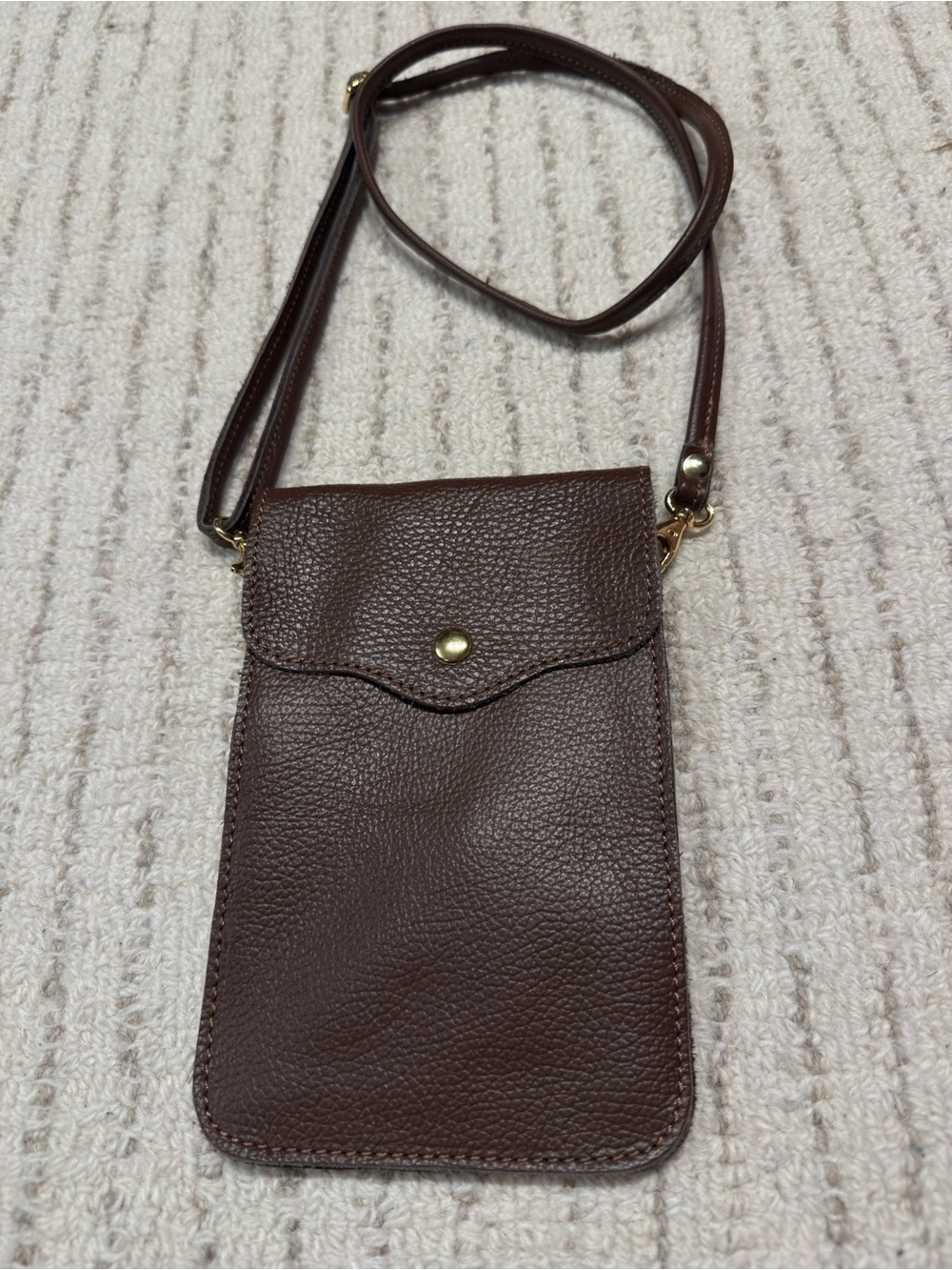 Italian Leather Crossbody Phone Pouch Bag Brown Pebble Grain Small Brand Teatro